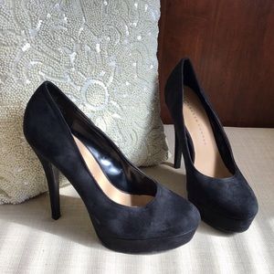 Lauren Conrad, Johanna black suede Platform heels